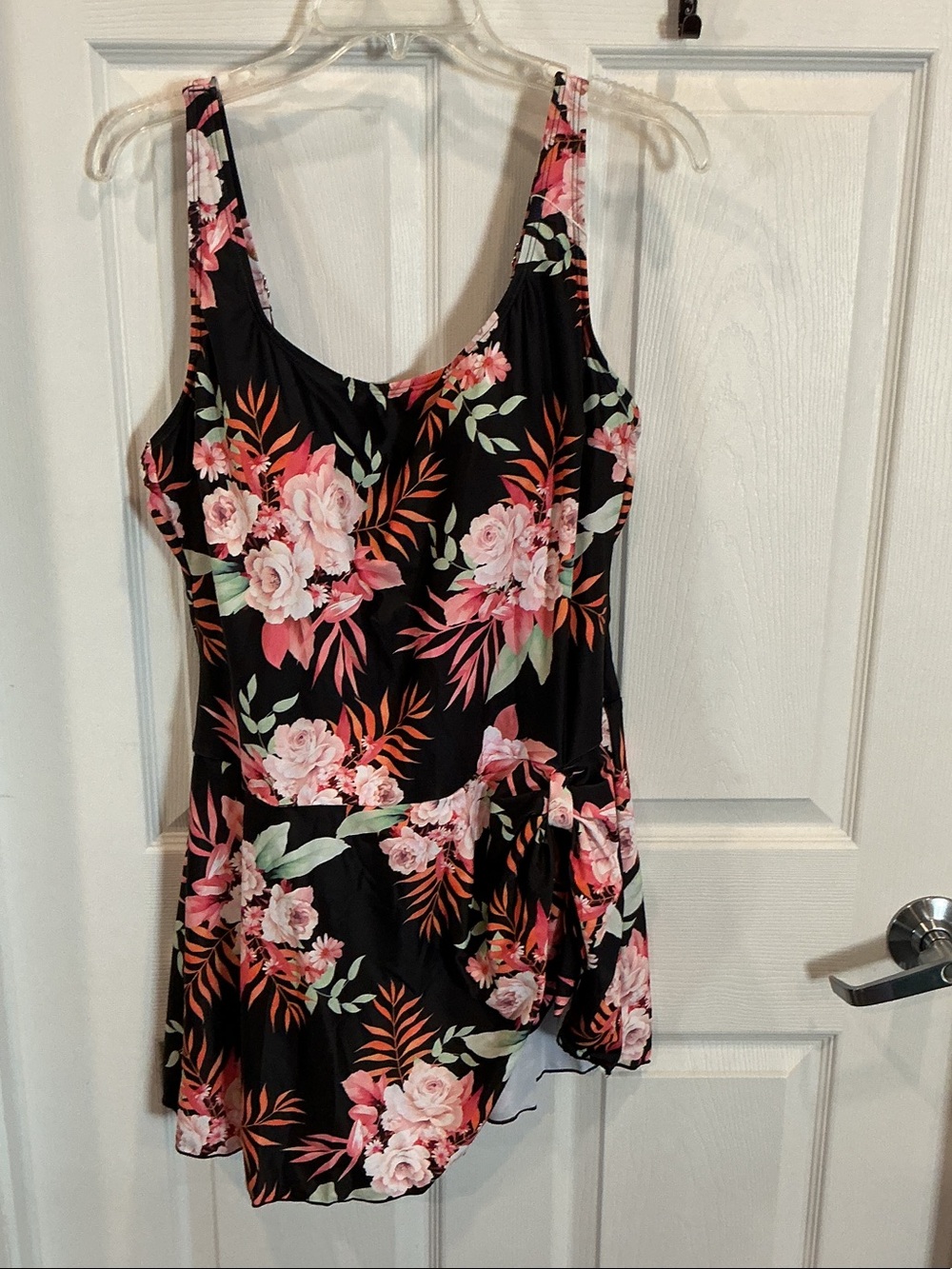 EoMenie Black Floral Swimdress with Pink Roses NWT